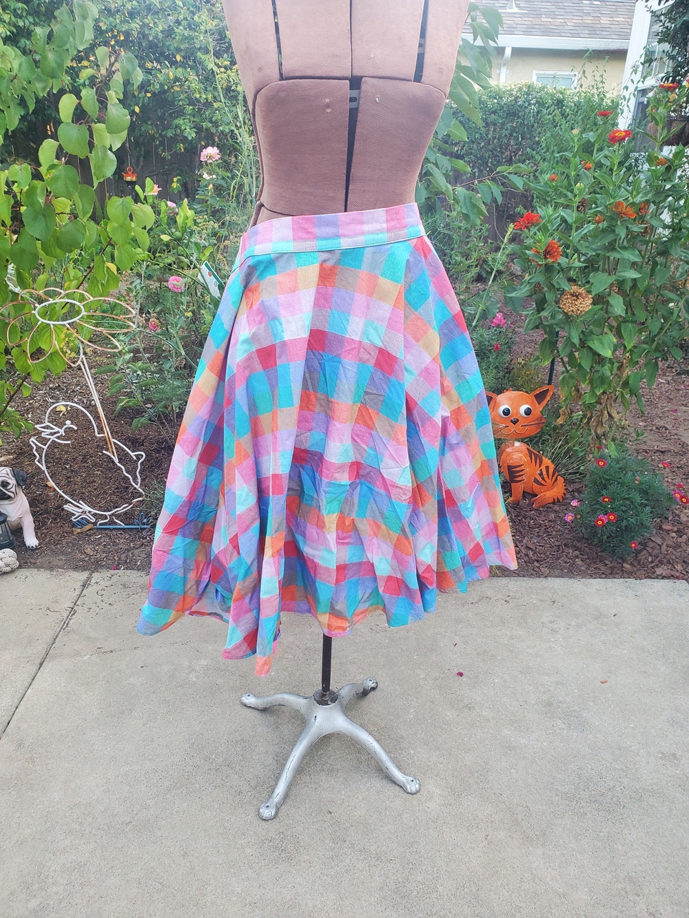 Heart of Haute Colorful Checkered A-Line Skirt in Pink & Blue Size 1X